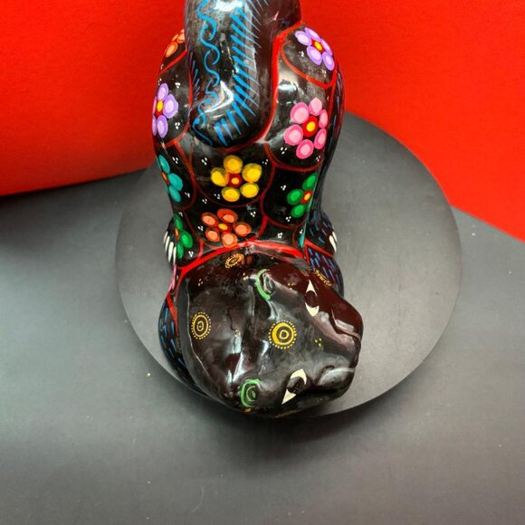 Vintage Talavera Hand Painted Mexican Folk Art Red Clay Ceramic Kitty Cat Bank - Picture 11 of 12